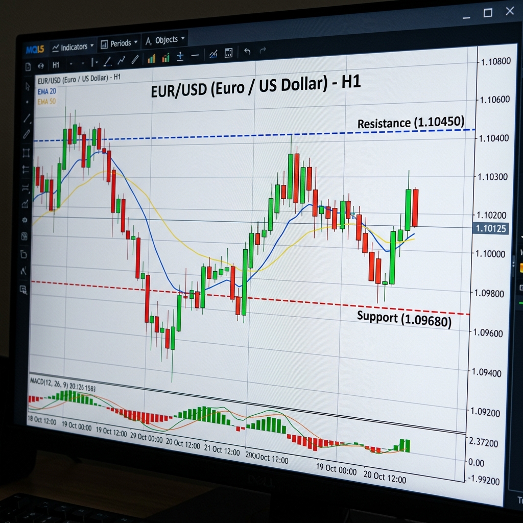 Detailed candlestick chart close-up on monitor